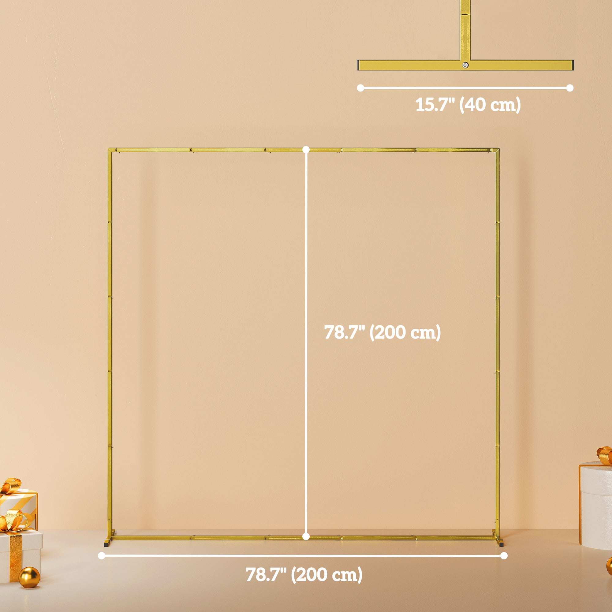 Wedding Arch Backdrop Stand, Square Wedding Arch with U-shaped Stakes, 6.6 FT Gold Metal Arch Frame