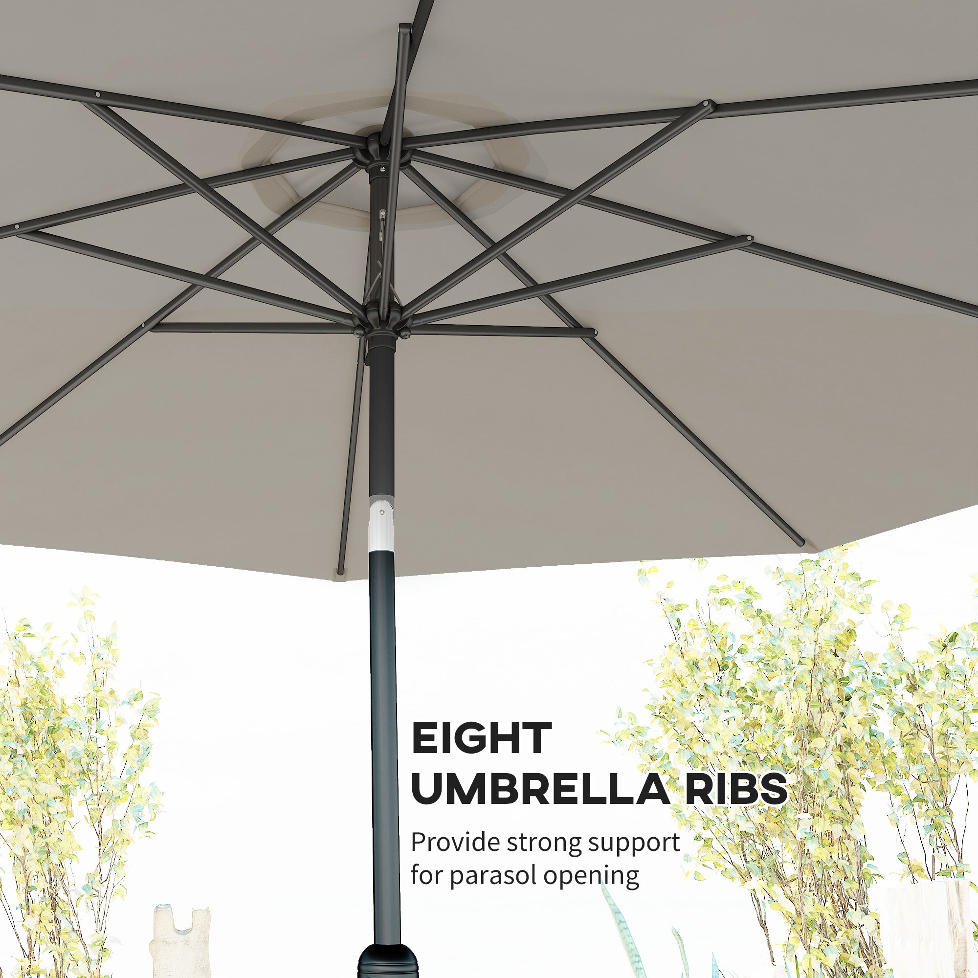 10' x 8' Round Market Umbrella, Patio Umbrella with Crank Handle and Tilt, Outdoor Parasol for Garden, Bench, Lawn, Light Grey