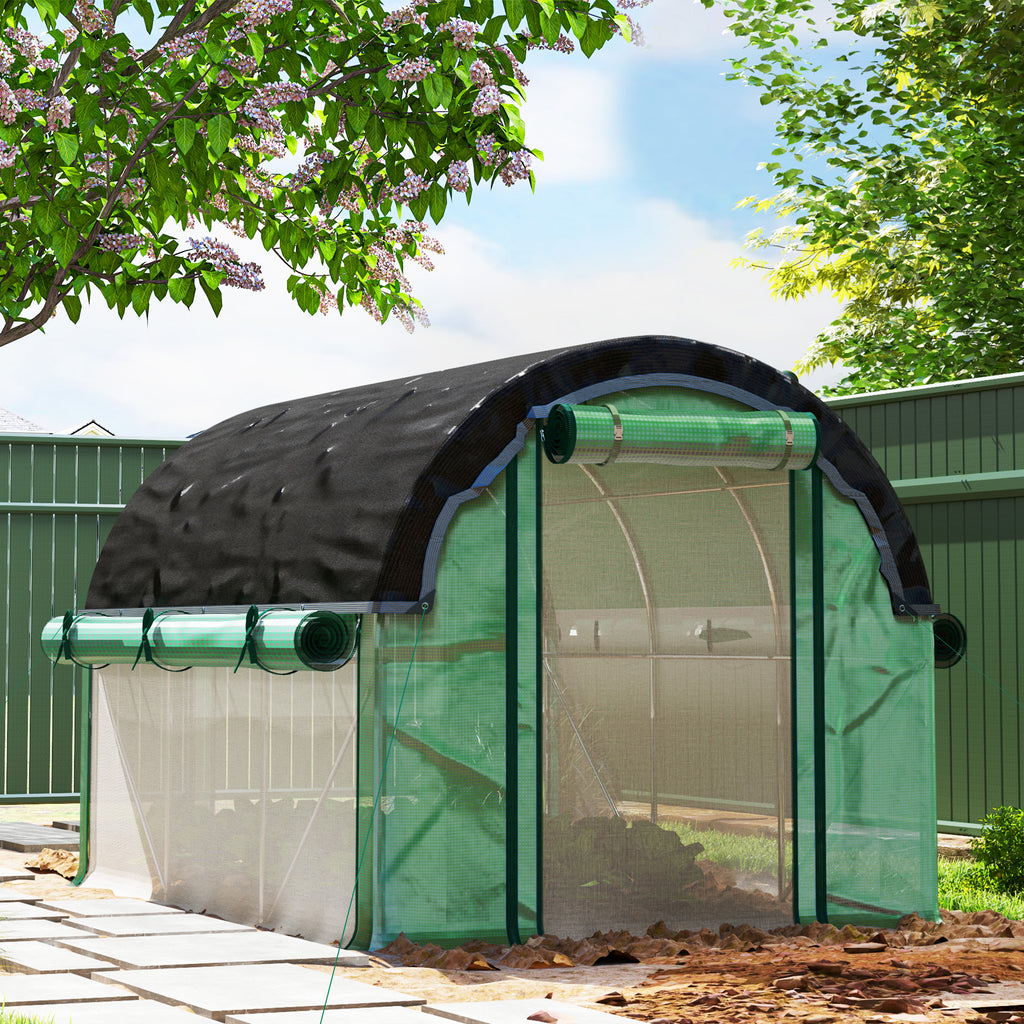 Walk-in Tunnel Greenhouse, Plant Hot House with Sunshade Net, Roll-up Mesh Sidewalls, 2 Doors, 6.6' x 10' x 6.5' , Green