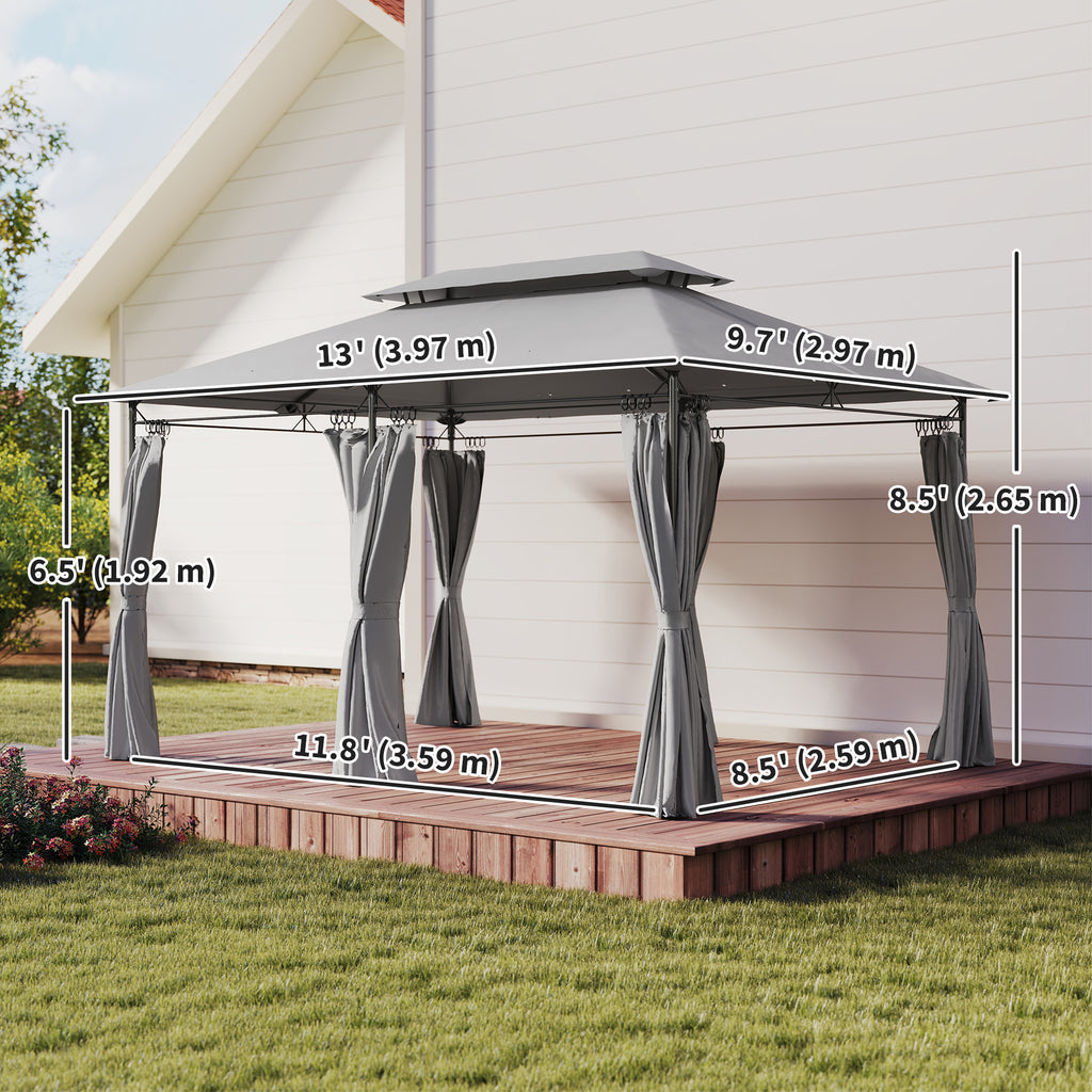 10'Â xÂ 13' Double Roof Patio Gazebo, Softtop Gazebo with Curtains, for Garden, Lawn, Backyard and Deck, Dark Grey