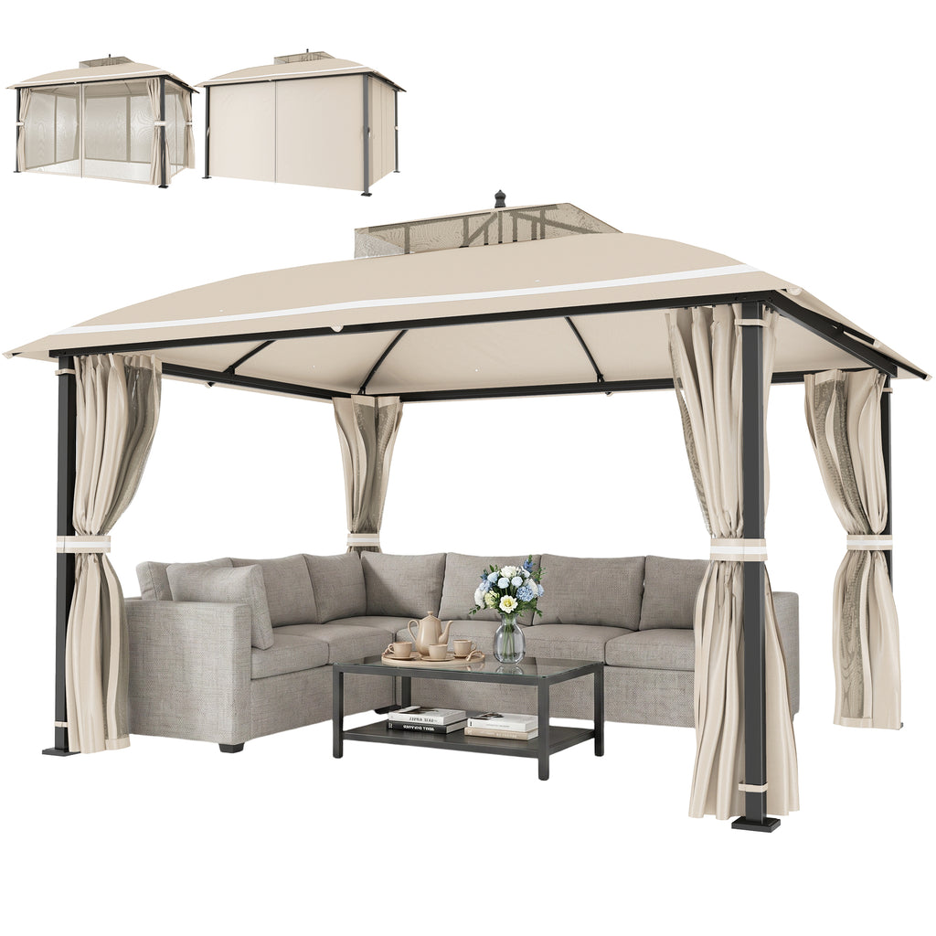 10' x 12' OutdoorÂ Gazebo,Â Double Roof Patio Gazebo Canopy with Netting and Curtains for Garden, Lawn, Backyard, Deck