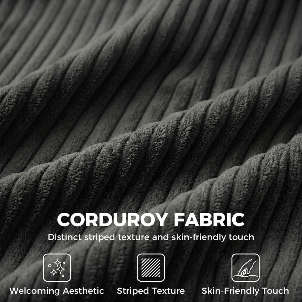 3 Seater Sofa with Wide Seat, Corduroy Couch with Deep Seat, Spring Cushion, Dark Grey