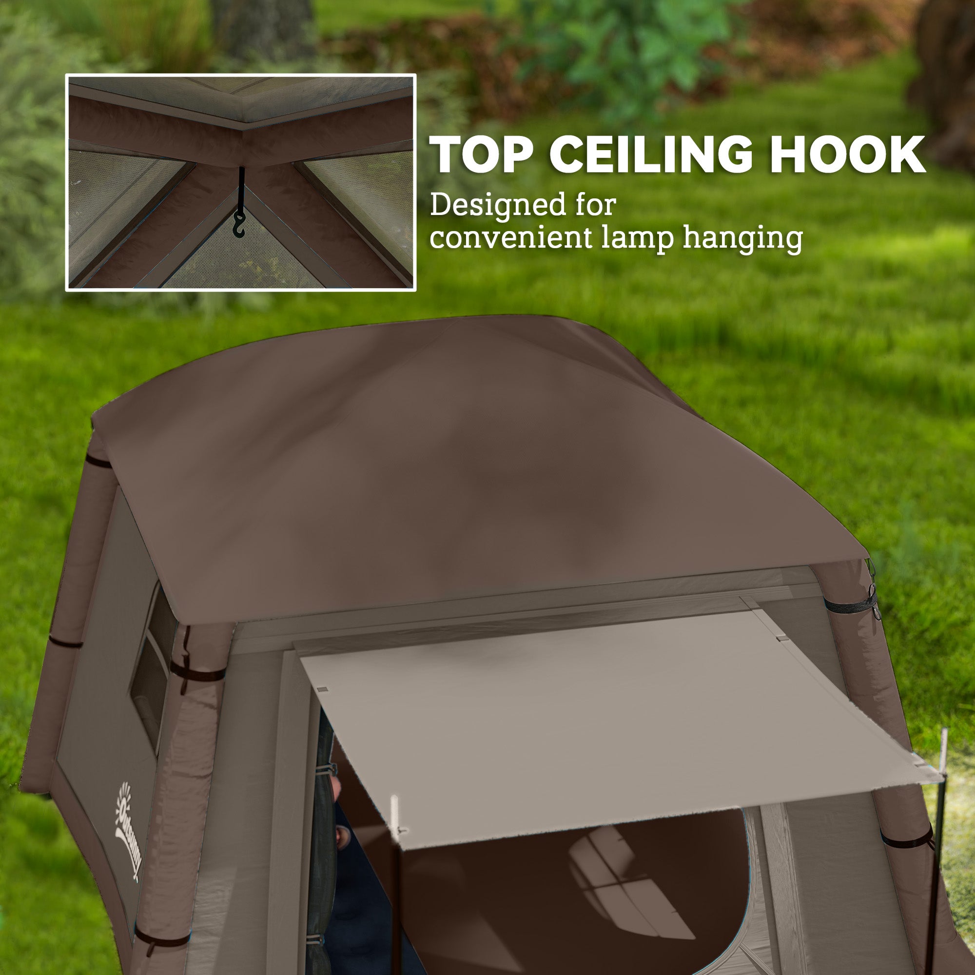 Inflatable Camping Tent, 1-2 Person Glamping Tent with Hand Pump, Blow Up Tent with Doors, Carry Bag, Khaki and Brown