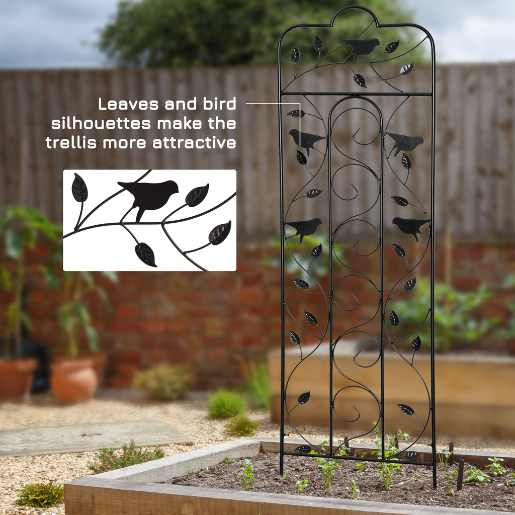 2 Pack Garden Trellis for Climbing Plants, Outdoor Metal Grid Panels with Birds and Leaves, for Roses, Vine Flower, Cucumber, Clematis, 59" Tall