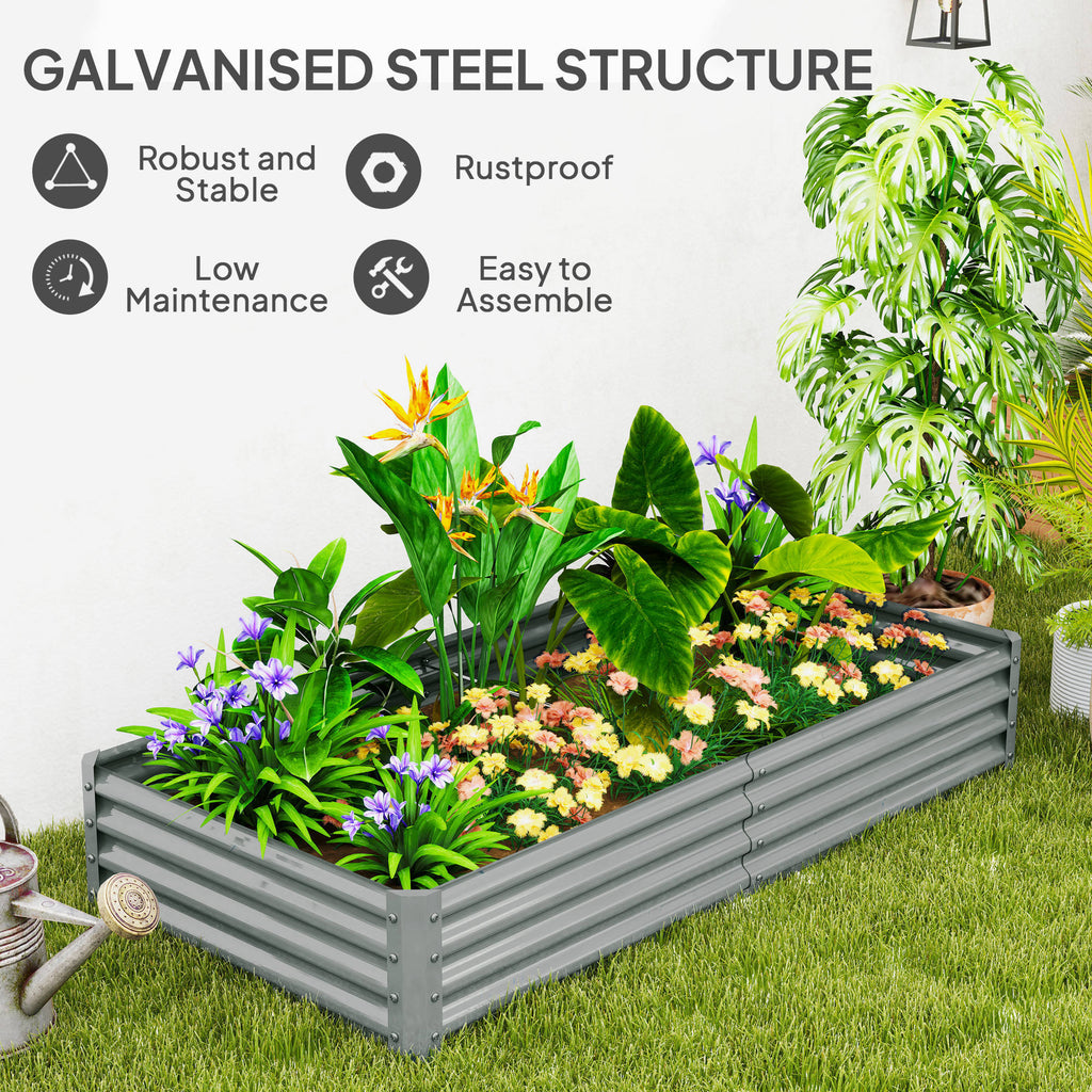 6 x 3 x 1ft Galvanized Raised Garden Bed, Reinforced Outdoor Planter Box with Open Bottom, Silver