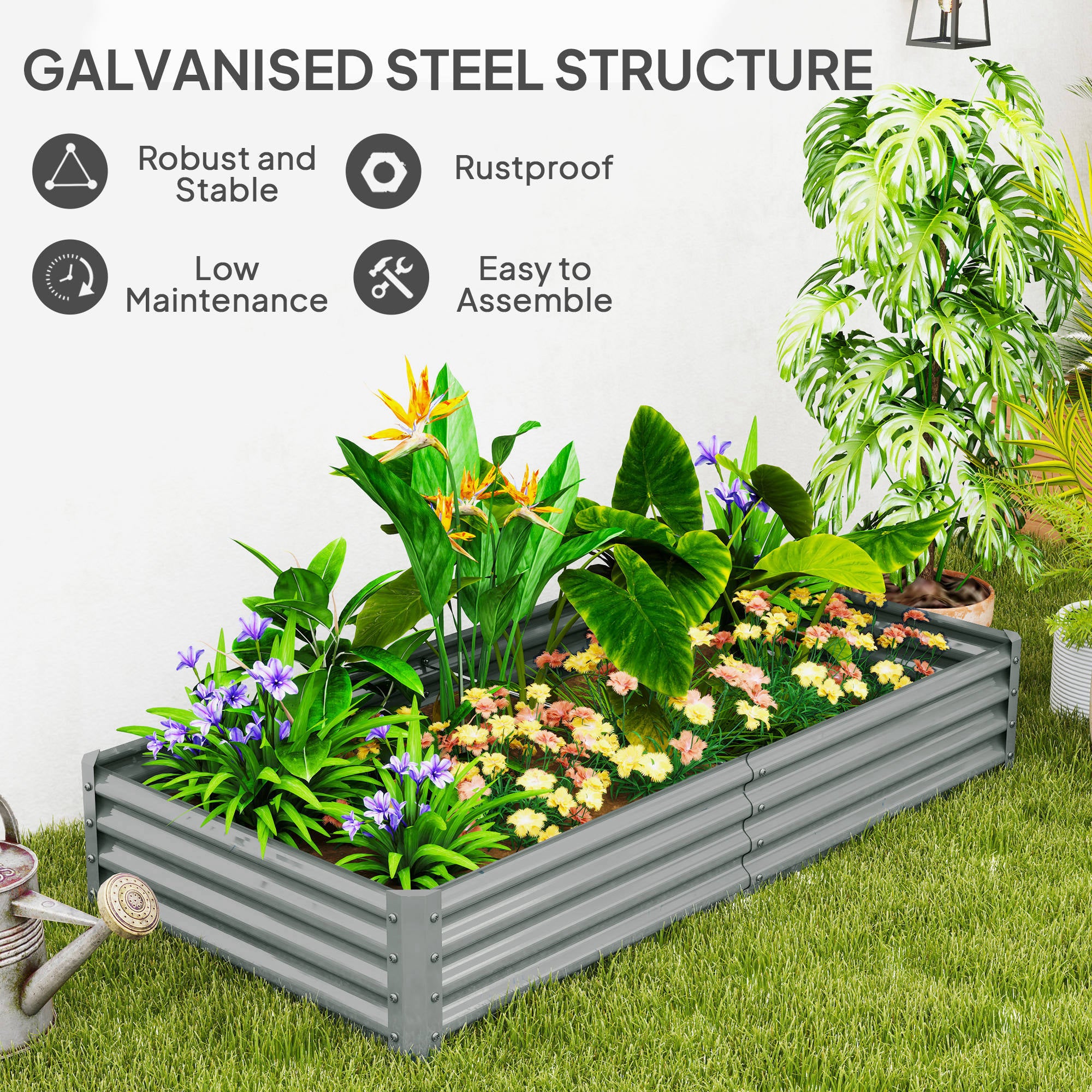 6 x 3 x 1ft Galvanized Raised Garden Bed, Reinforced Outdoor Planter Box with Open Bottom, Silver