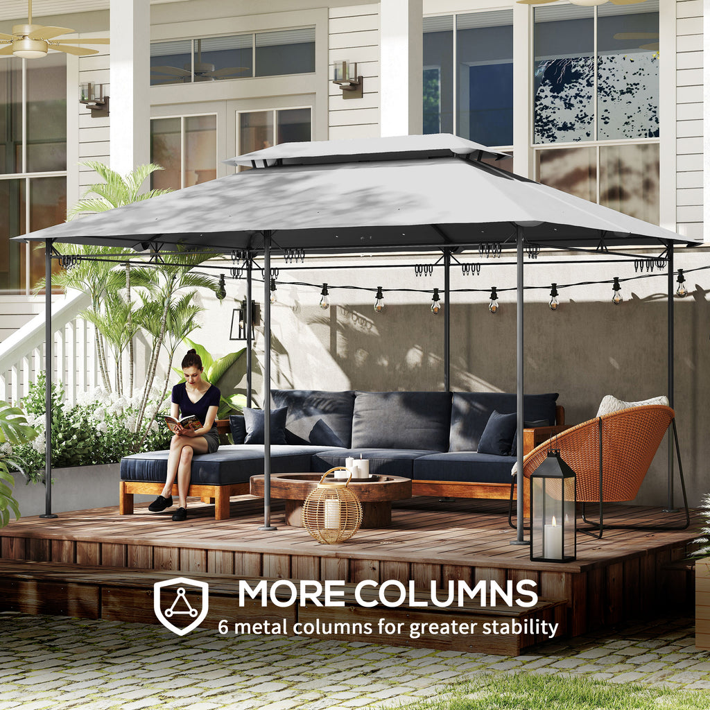 10'Â xÂ 13' Double Roof Patio Gazebo, Softtop Gazebo with Curtains, for Garden, Lawn, Backyard and Deck, Dark Grey