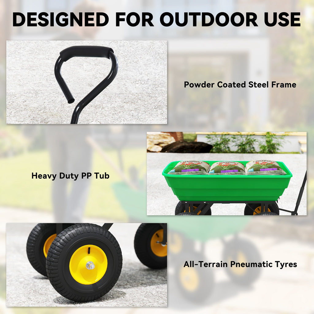 Garden Dump Cart Heavy Duty 440lbs Wagon with Steel Frame and 10'' Pneumatic Tires, Green