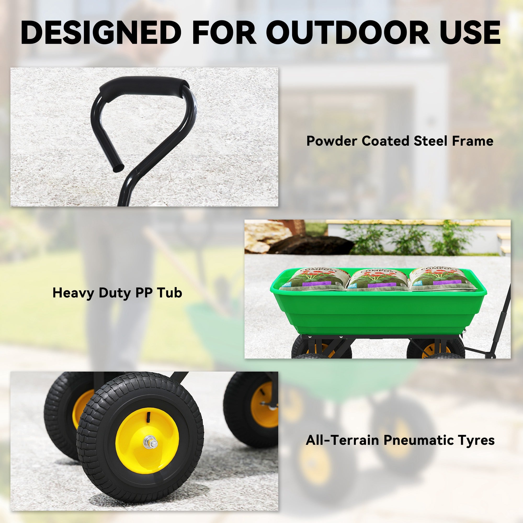 Garden Dump Cart Heavy Duty 440lbs Wagon with Steel Frame and 10'' Pneumatic Tires, Green