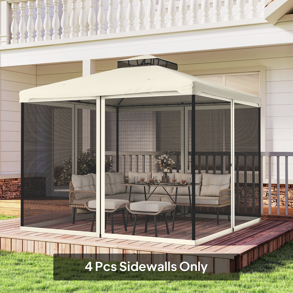 Replacement Mosquito Netting for Gazebo 10' x 10' Black Screen Walls for Canopy with Zippers for Parties and Outdoor Activities, Cream White