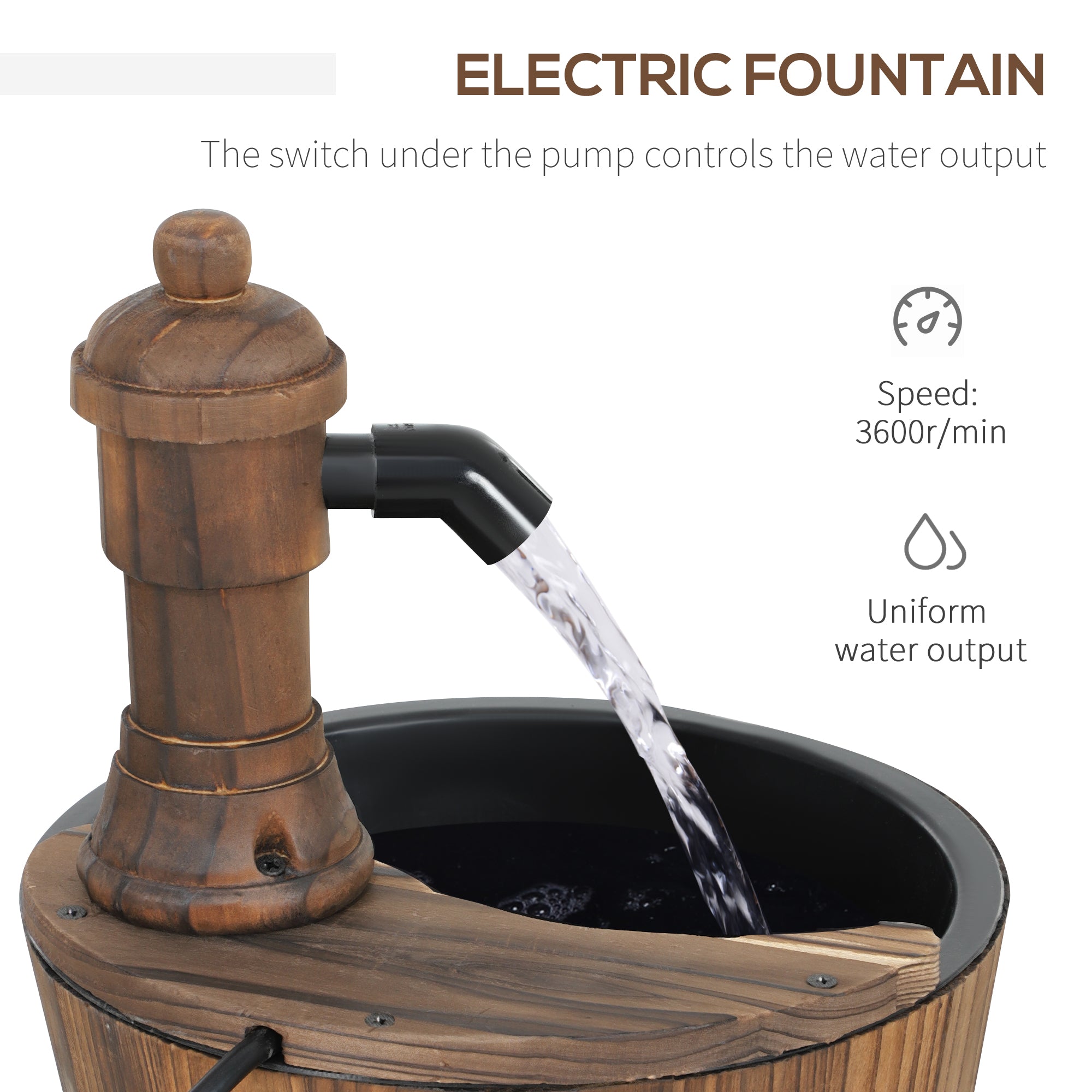 Outdoor Fountain, Garden Water Fountain with Electric Pump for Porch, Deck, Yard, Carbonized