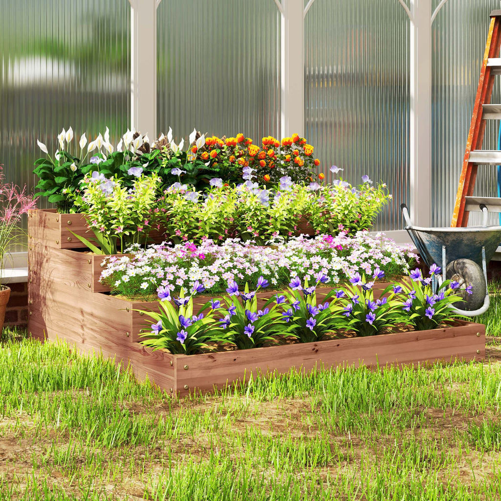 4-Tier Raised Garden Bed, Vertical Wooden Elevated Planter Box Kit with Liner for Vegetable, Flower, Herb, Dark Brown