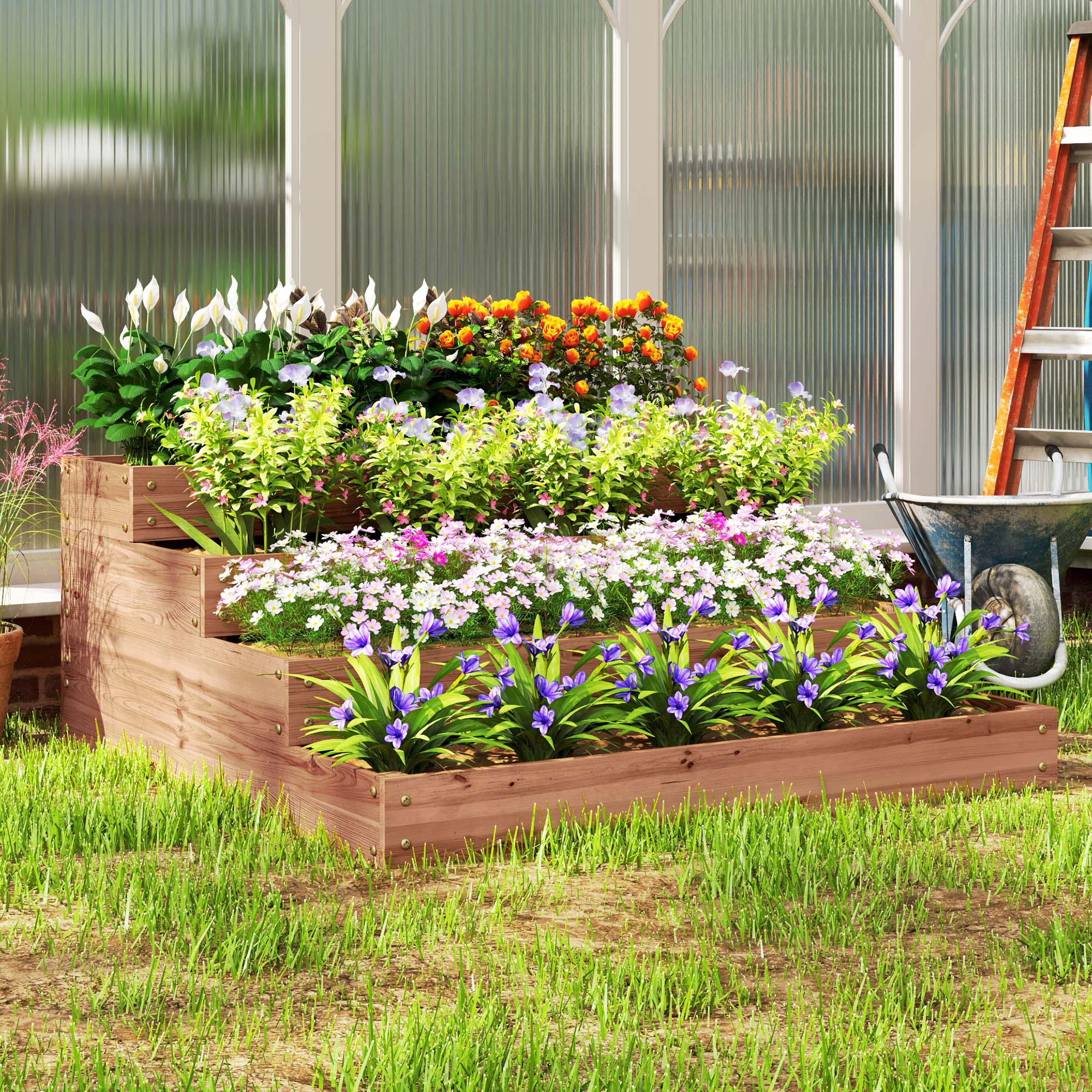 4-Tier Raised Garden Bed, Vertical Wooden Elevated Planter Box Kit with Liner for Vegetable, Flower, Herb, Dark Brown