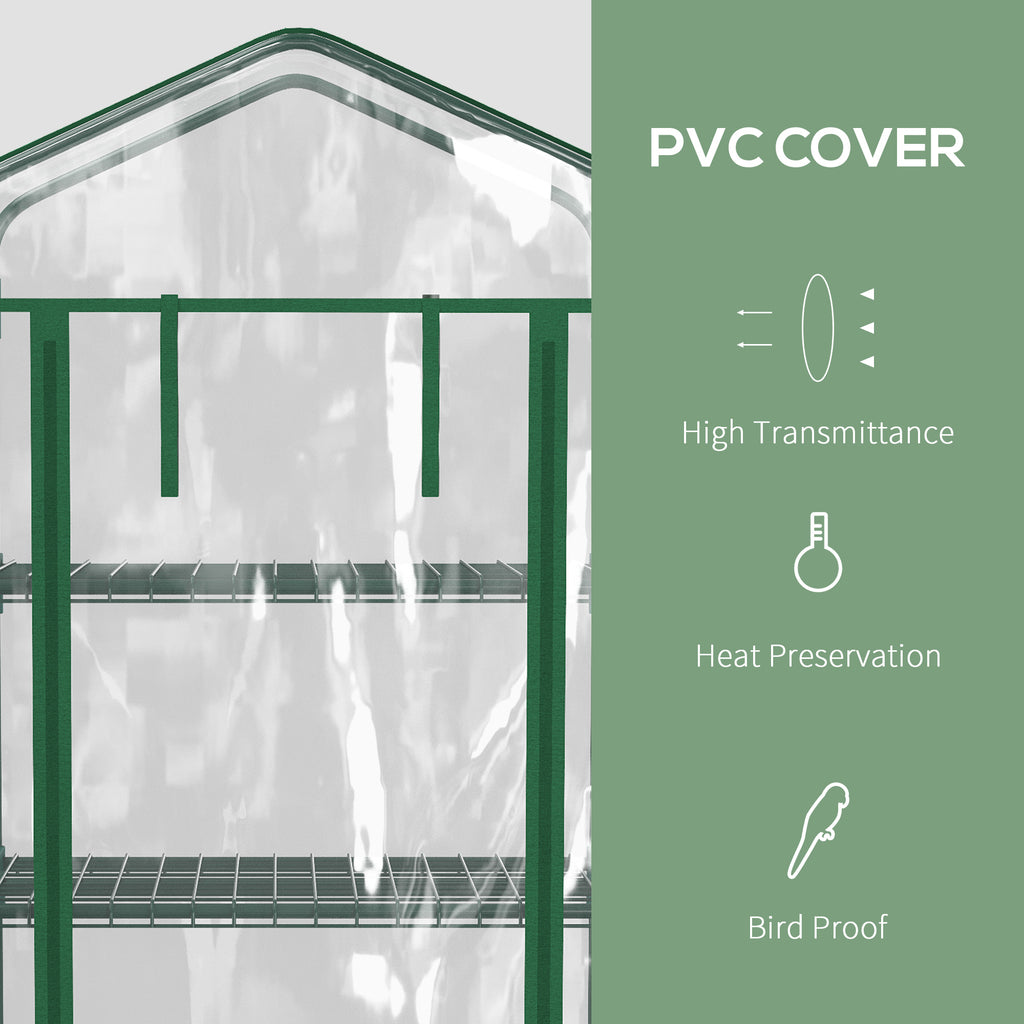 27" x 20" x 65" Portable Greenhouse with 4 Tier Shelves and Wheels, Outdoor Hot House Plant Flower Greenhouse, Steel Frame, Plastic Cover, Clear
