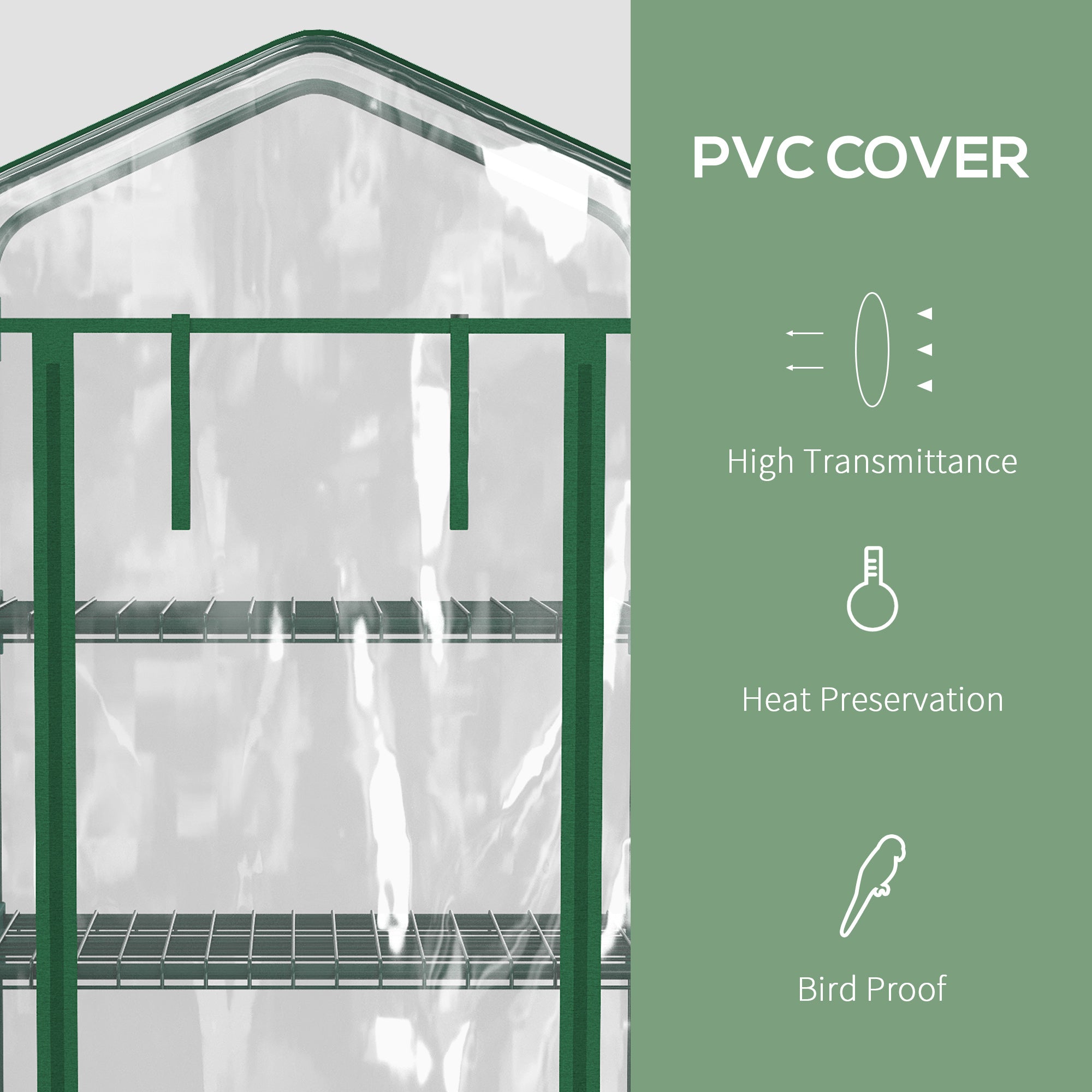 27" x 20" x 65" Portable Greenhouse with 4 Tier Shelves and Wheels, Outdoor Hot House Plant Flower Greenhouse, Steel Frame, Plastic Cover, Clear