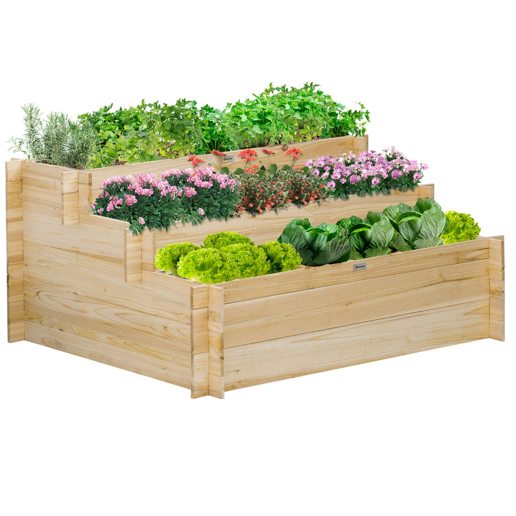 3 Tier Raised Garden Bed with 9 Grow Grids and Bed Liner for Garden, Outdoor to Vegetables, Flowers, Natural
