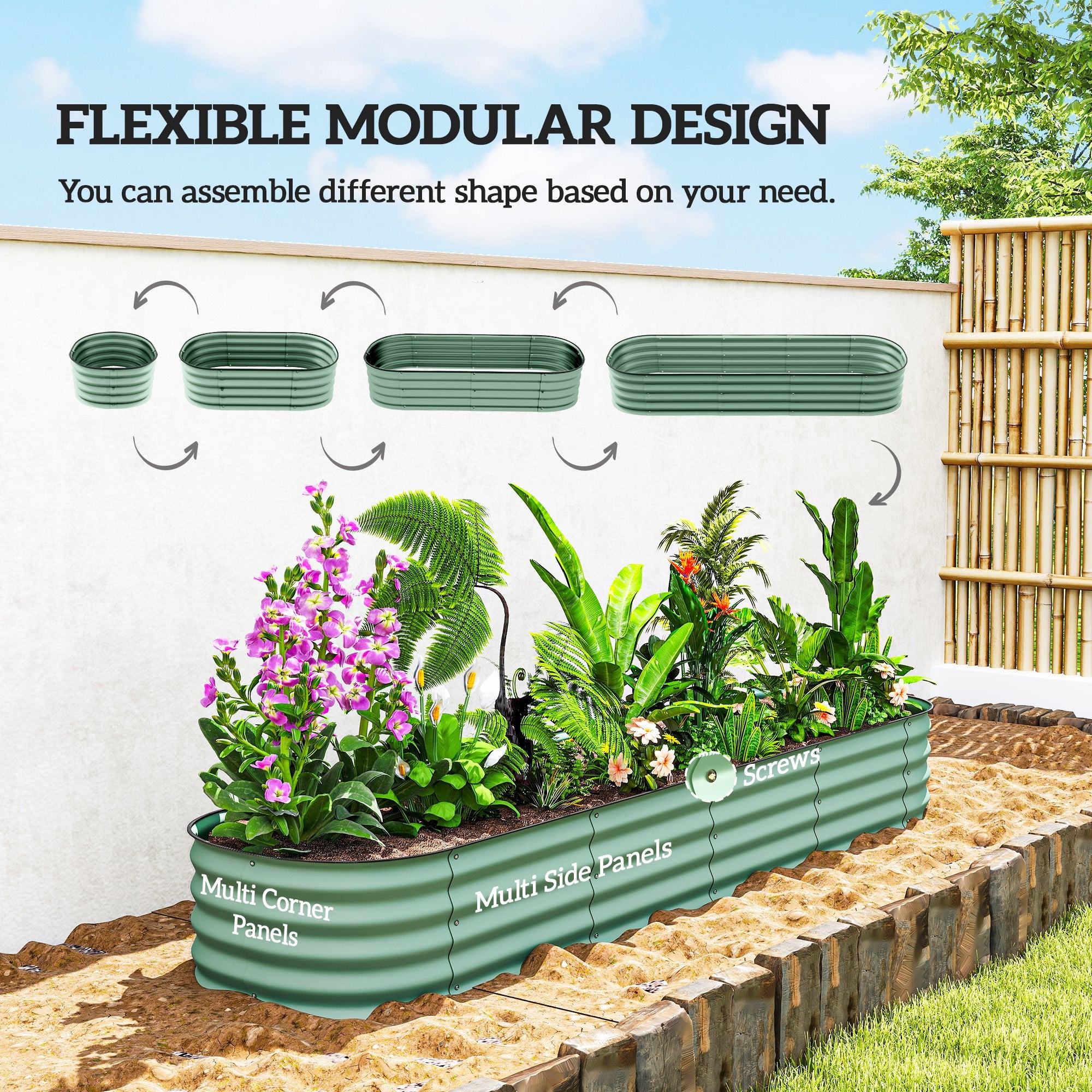 7.9 x 2 x 1ft Galvanized Raised Garden Bed Kit, Metal Planter Box with Safety Edging, Green