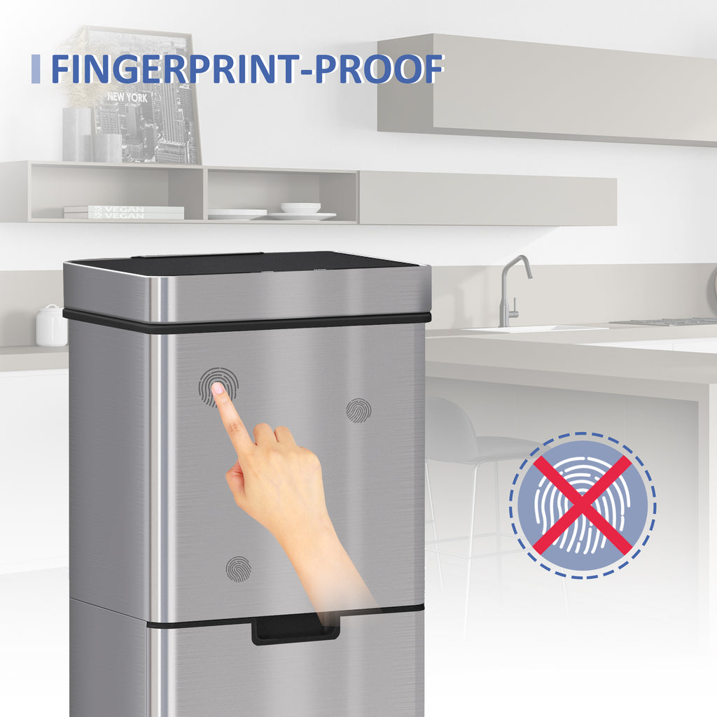 Sensor Trash Can, 19 Gallon Stainless Steel Kitchen Garbage Can with 3 Compartments, Removable Inner Buckets, Silver