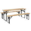 3 Pieces Folding Picnic Table Set, Portable Folding Picnic Table and Benches with Steel Frame for Garden, Park, Natural Wood