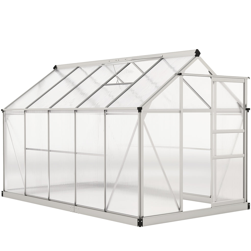 6' x 10' x 6.6' Polycarbonate Greenhouse, Walk-In Green House Kit Garden, Plants Grow, Galvanized Sheet Aluminum Frame
