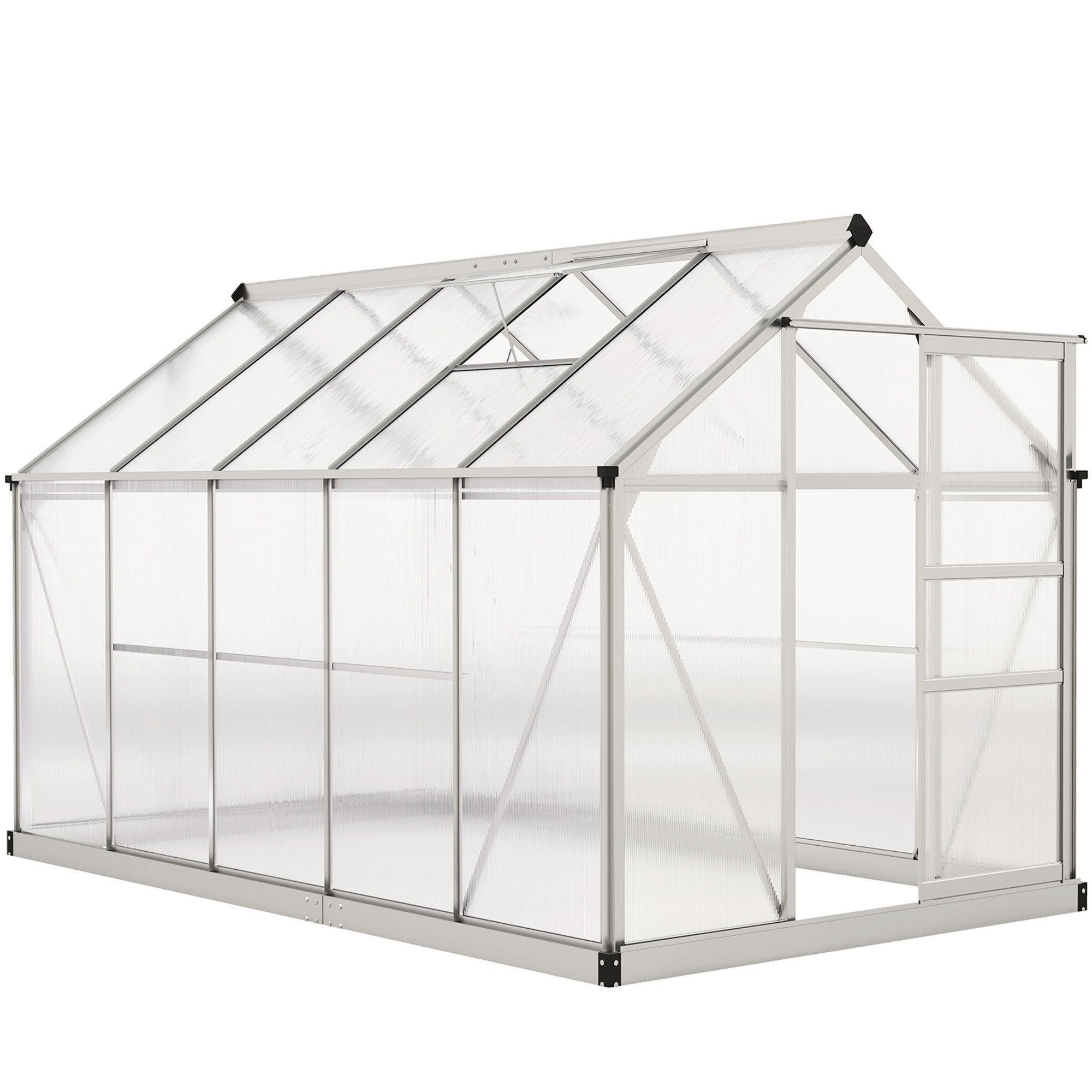 6' x 10' x 6.6' Polycarbonate Greenhouse, Walk-In Green House Kit Garden, Plants Grow, Galvanized Sheet Aluminum Frame