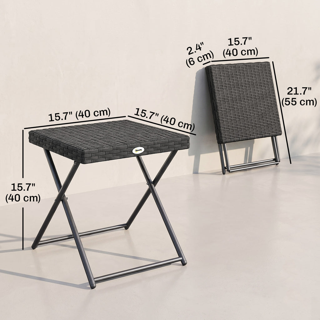 Patio Wicker Coffee Table, Outdoor PE Rattan Garden Folding Side Table, 15.75"x15.75"x15.75", Black