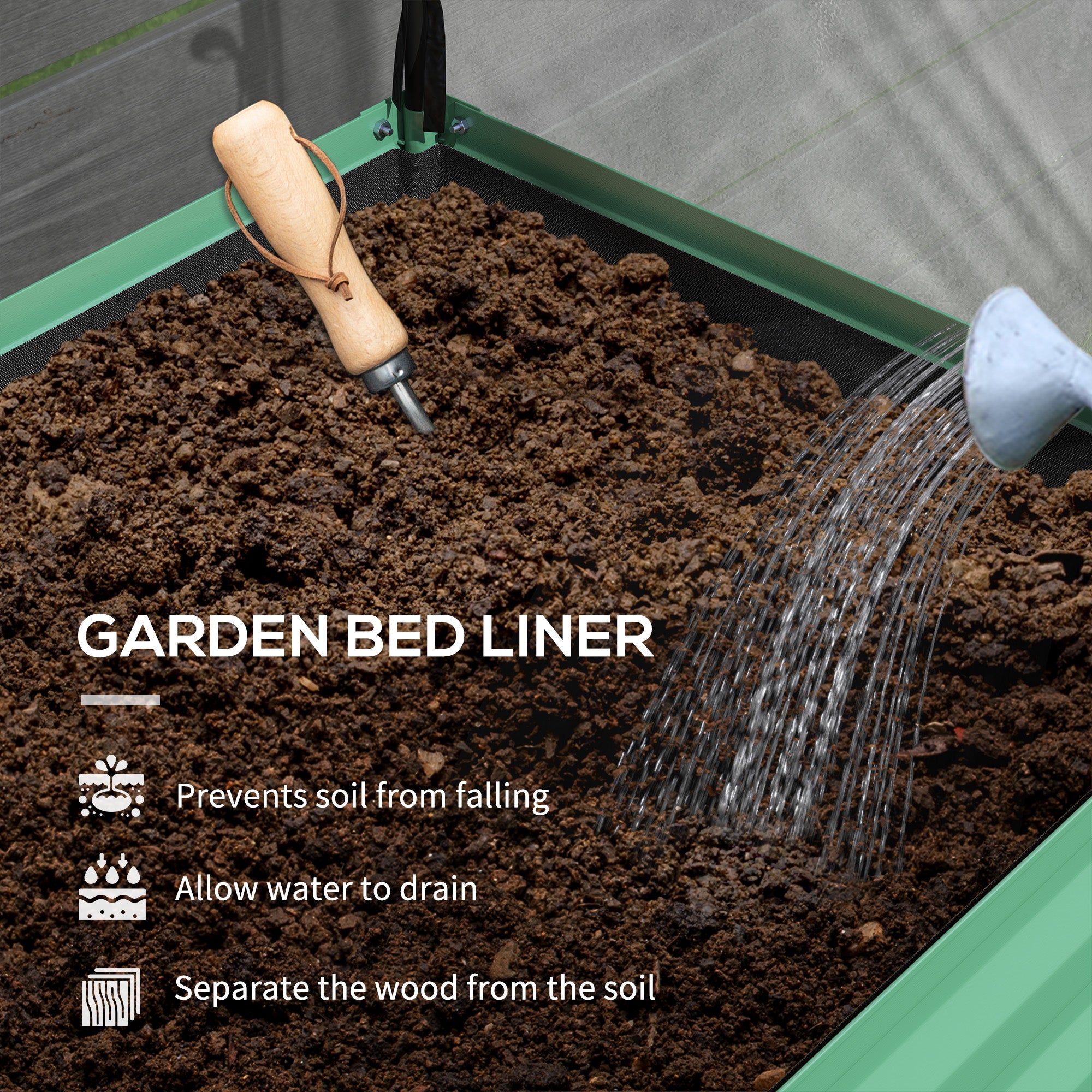 Raised Garden Bed with Cover, Metal Elevated Planter Box with Bottom Shelf and Liner, Green