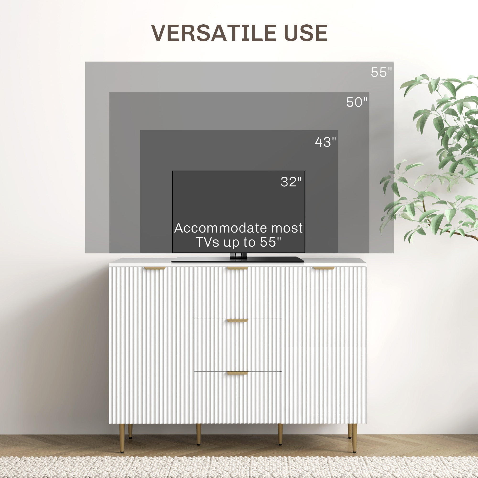 Modern Kitchen Storage Cabinet, Sideboard Buffet Cabinet w/ 3 Drawers and Adjustable Shelves for Kitchen Hallway, White