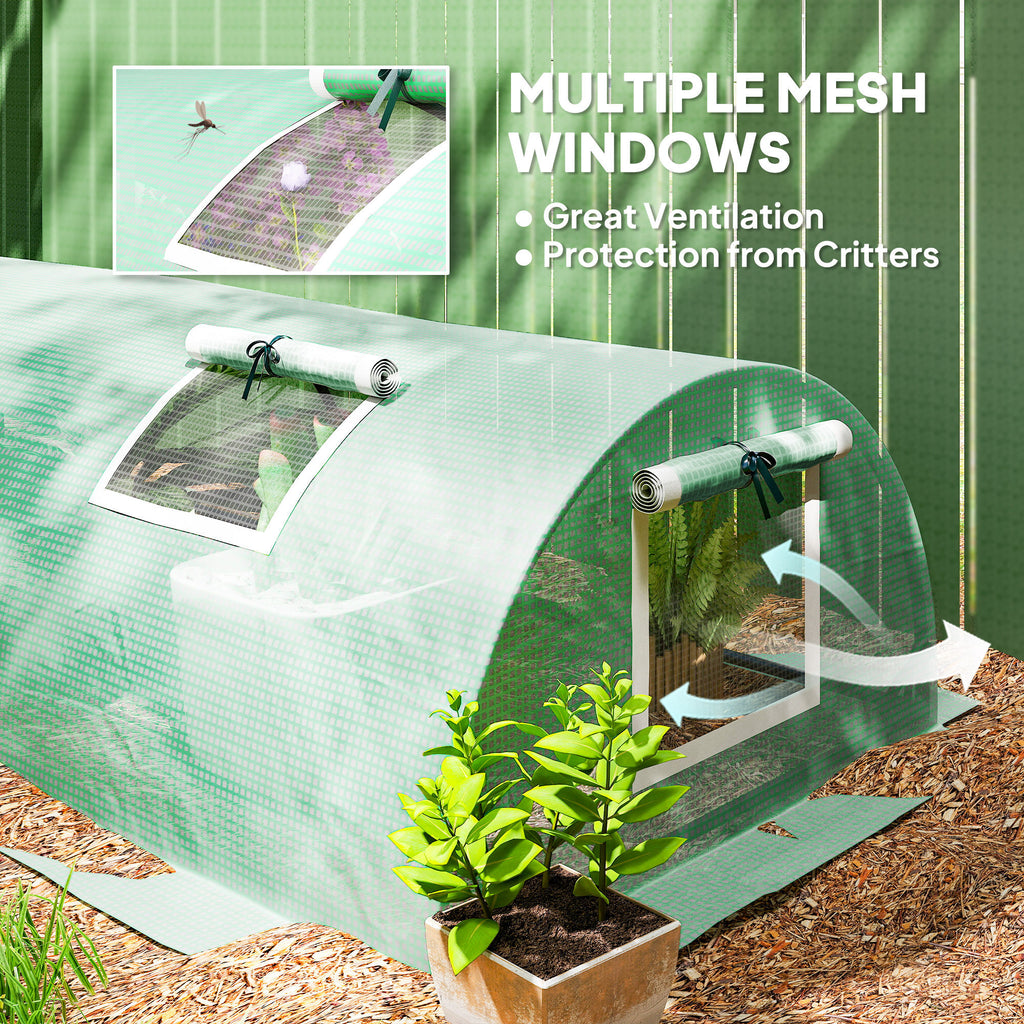 Portable Mini Greenhouse, Tunnel Growing Tent with 5 Mesh Windows and Steel Frame,10' x 3' x 2', Green