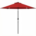 9ft Solar Patio Umbrella Outdoor Sunshade 24 LED Lights Tilt Canopy Wine Red