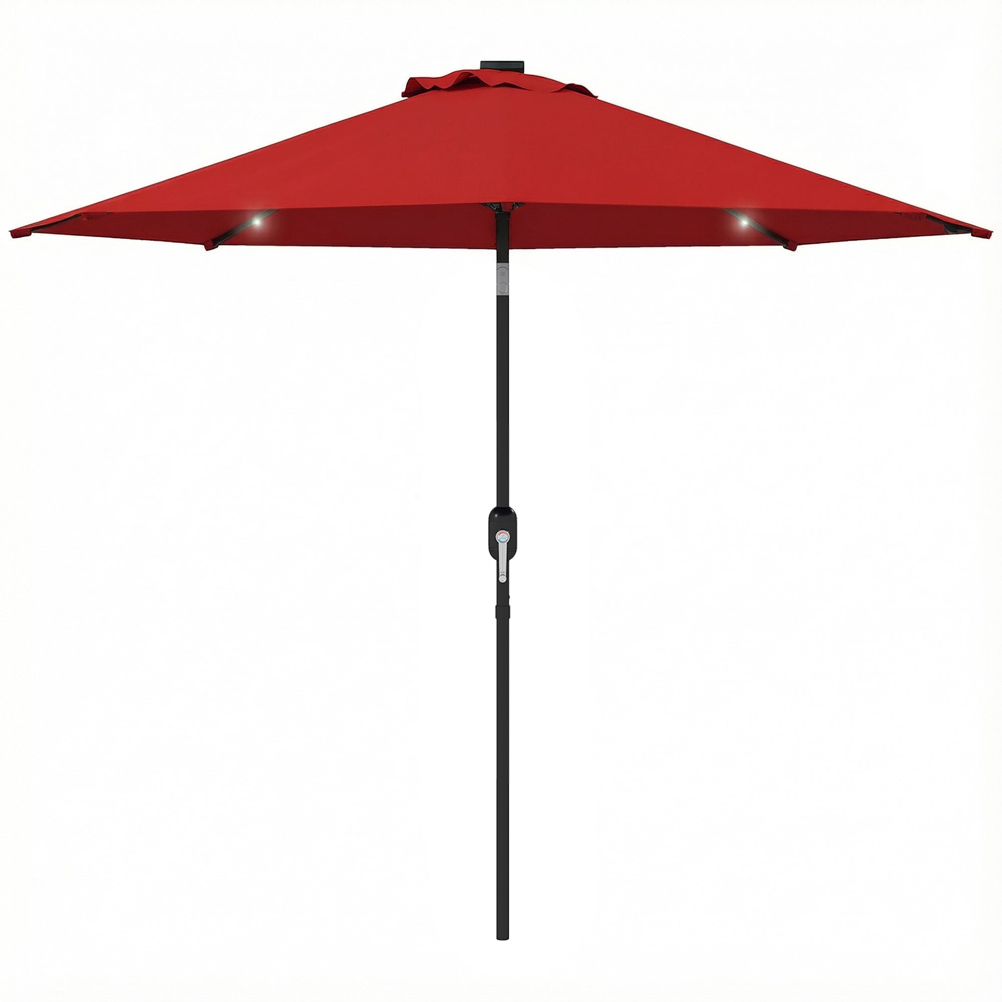 9ft Solar Patio Umbrella Outdoor Sunshade 24 LED Lights Tilt Canopy Wine Red