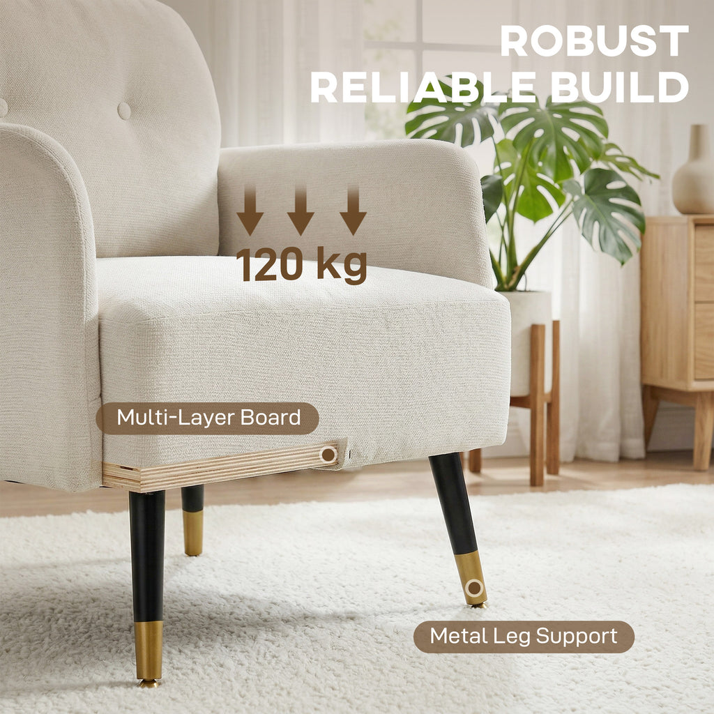 Accent Chair Modern Tufted with Metal Legs Upholstered Reading Armchair for Living Room Cream White