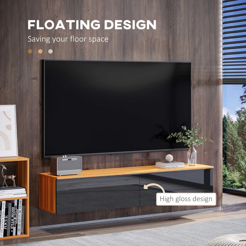 Modern Black Wall Mounted TV Cabinet with High Gloss Finish and Storage