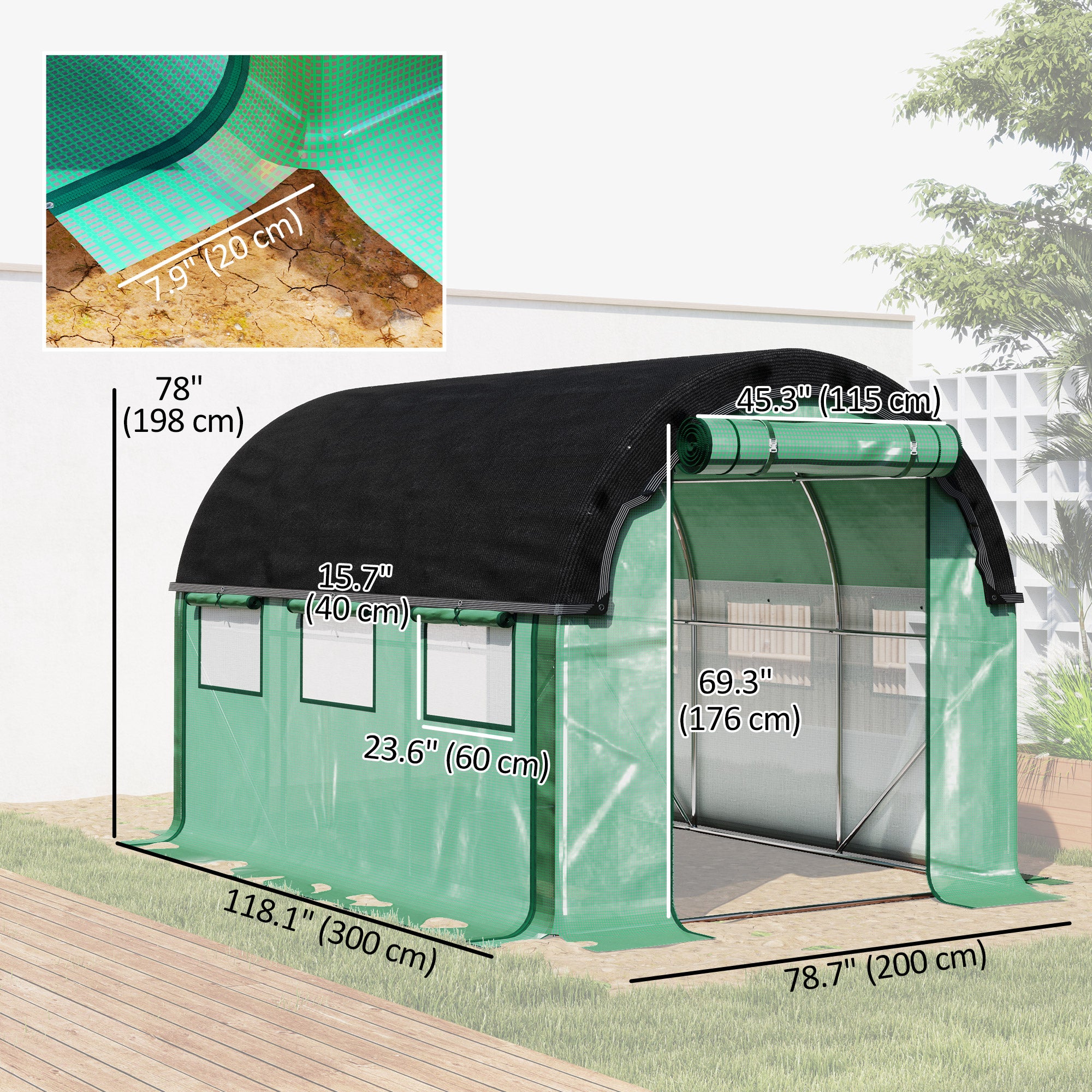 Walk-in Tunnel Greenhouse, Plant Hot House with Sunshade Net, Roll-up Mesh Sidewalls, 2 Doors, 6.6' x 10' x 6.5' , Green