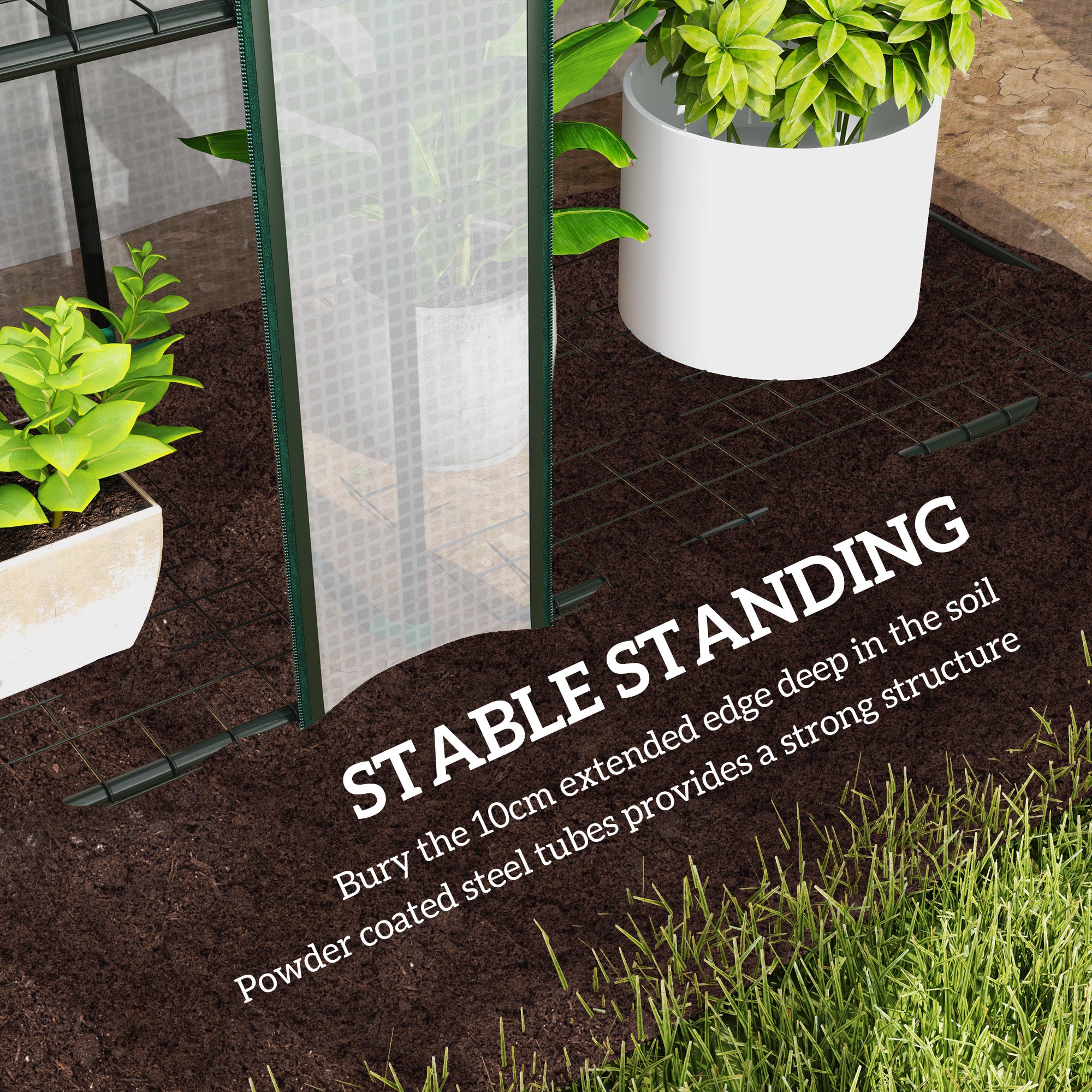 Lean-to Greenhouse with 3 Tier Shelves, Mini Greenhouse with 3 Roll-Up Doors for Indoor Outdoor, White