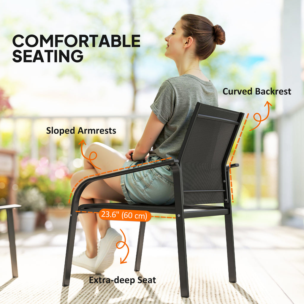 4 Piece Patio Furniture Set, Outdoor Conversation Set with Deep Seat, Loveseats, Armchairs, Glass-Top Table, Black