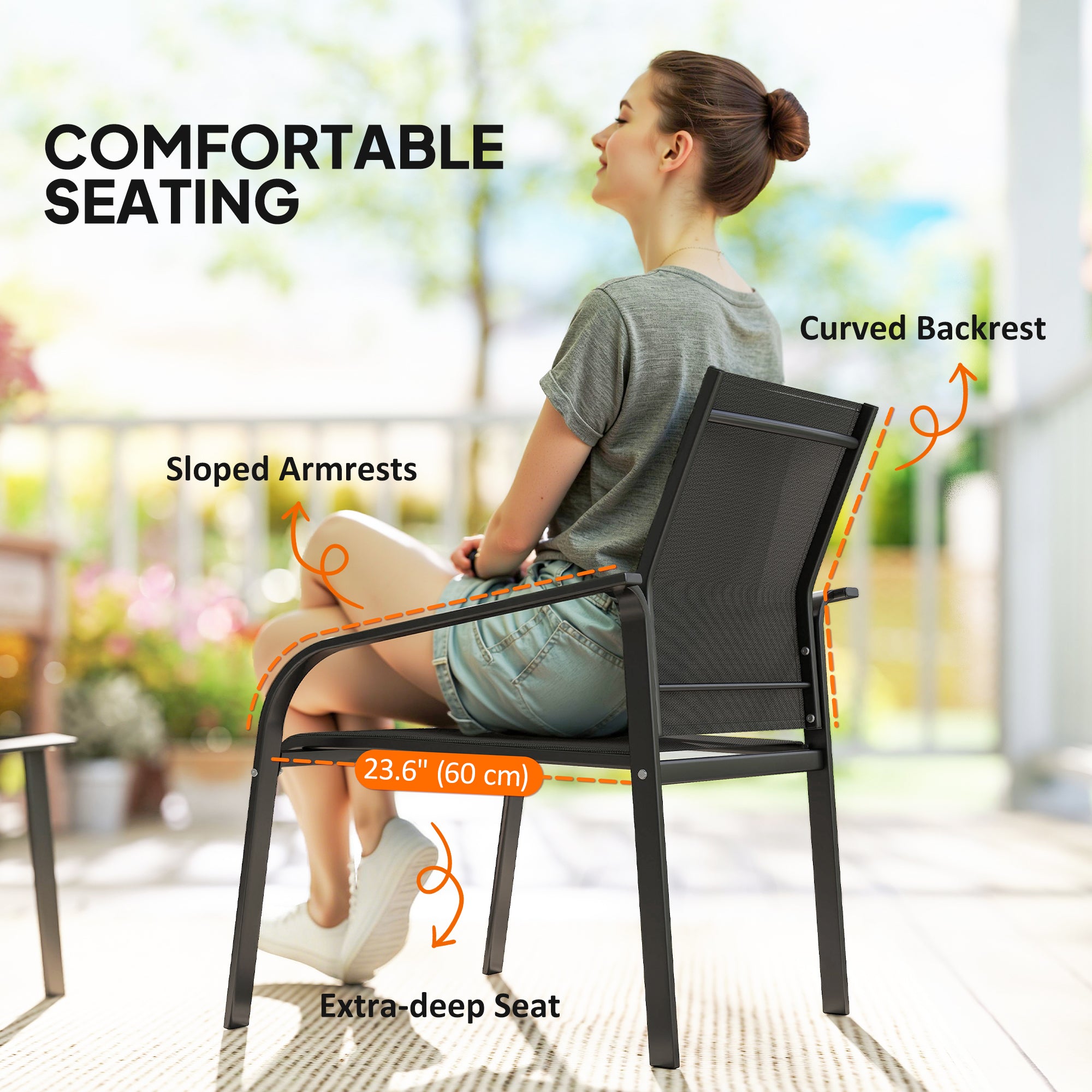 4 Piece Patio Furniture Set, Outdoor Conversation Set with Deep Seat, Loveseats, Armchairs, Glass-Top Table, Black