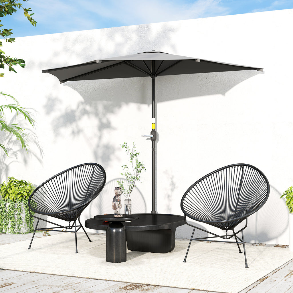 9.8ft Half Umbrella Semi Round Patio Parasol with Crank Handle, Top Vent for Garden, Balcony- NO BASE INCLUDED Dark Grey