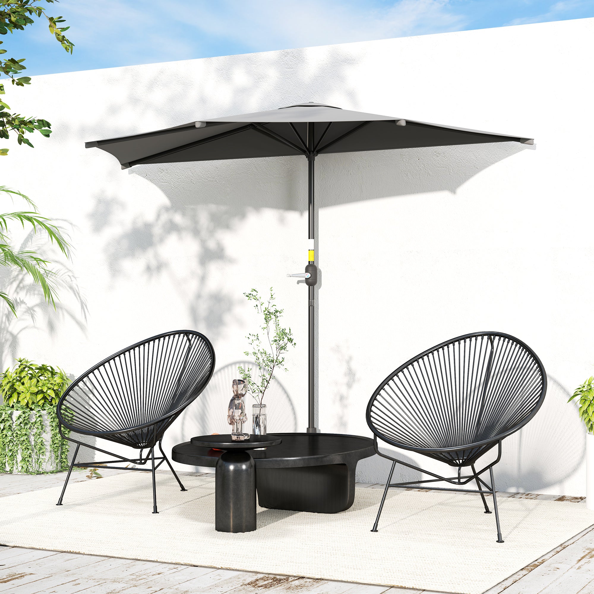 9.8ft Half Umbrella Semi Round Patio Parasol with Crank Handle, Top Vent for Garden, Balcony- NO BASE INCLUDED Dark Grey