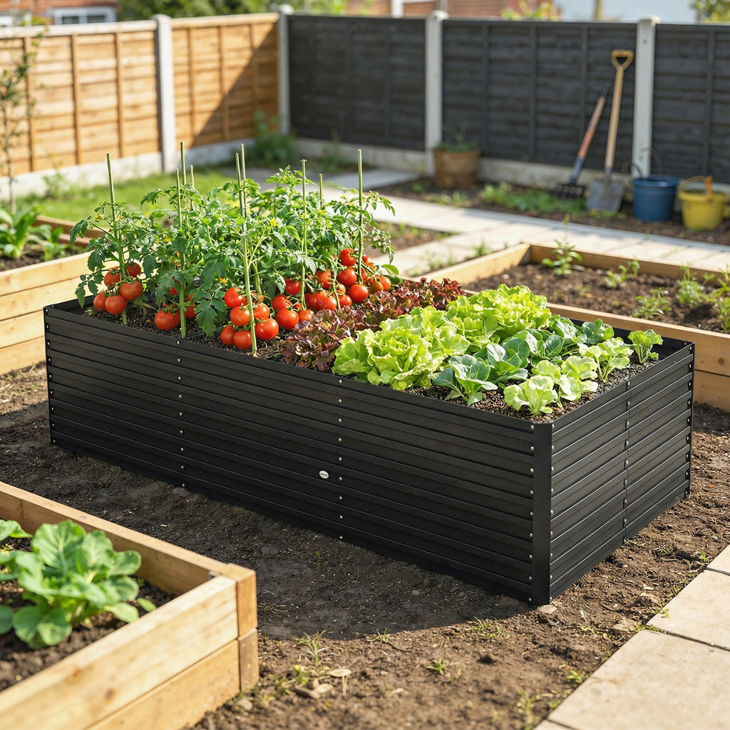 8' x 4' x 2' Raised Garden Bed, Galvanized Planter Box for Growing Flowers, Herbs and Vegetables, Black