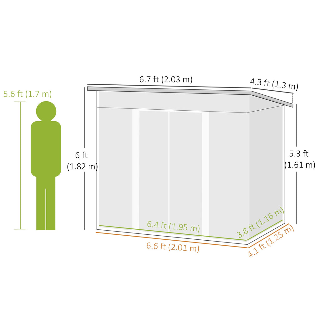 7'x 4' Metal Patio Storage Shed Garden Lockable Shed Tool Utility Storage Unit, Green
