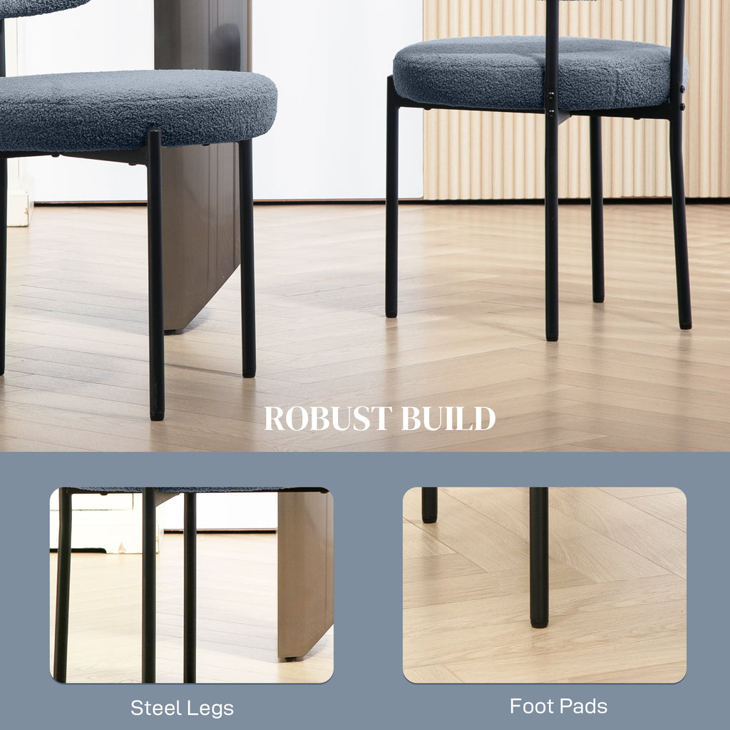 4 Pieces Kitchen Chairs, Modern Dining Chairs w/ Berber Fleece Upholstery and Steel Legs for Living Room, Grey