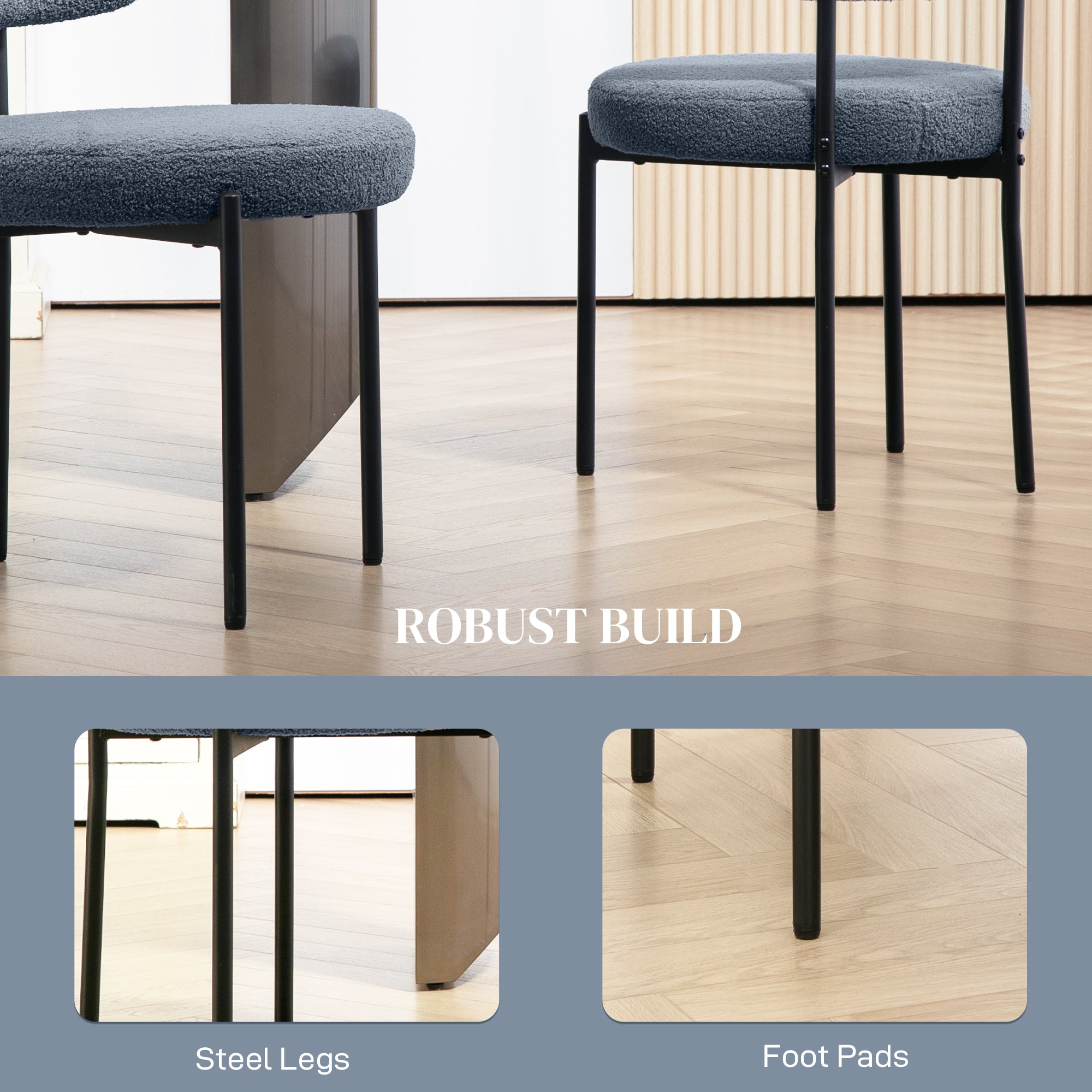 4 Pieces Kitchen Chairs, Modern Dining Chairs w/ Berber Fleece Upholstery and Steel Legs for Living Room, Grey