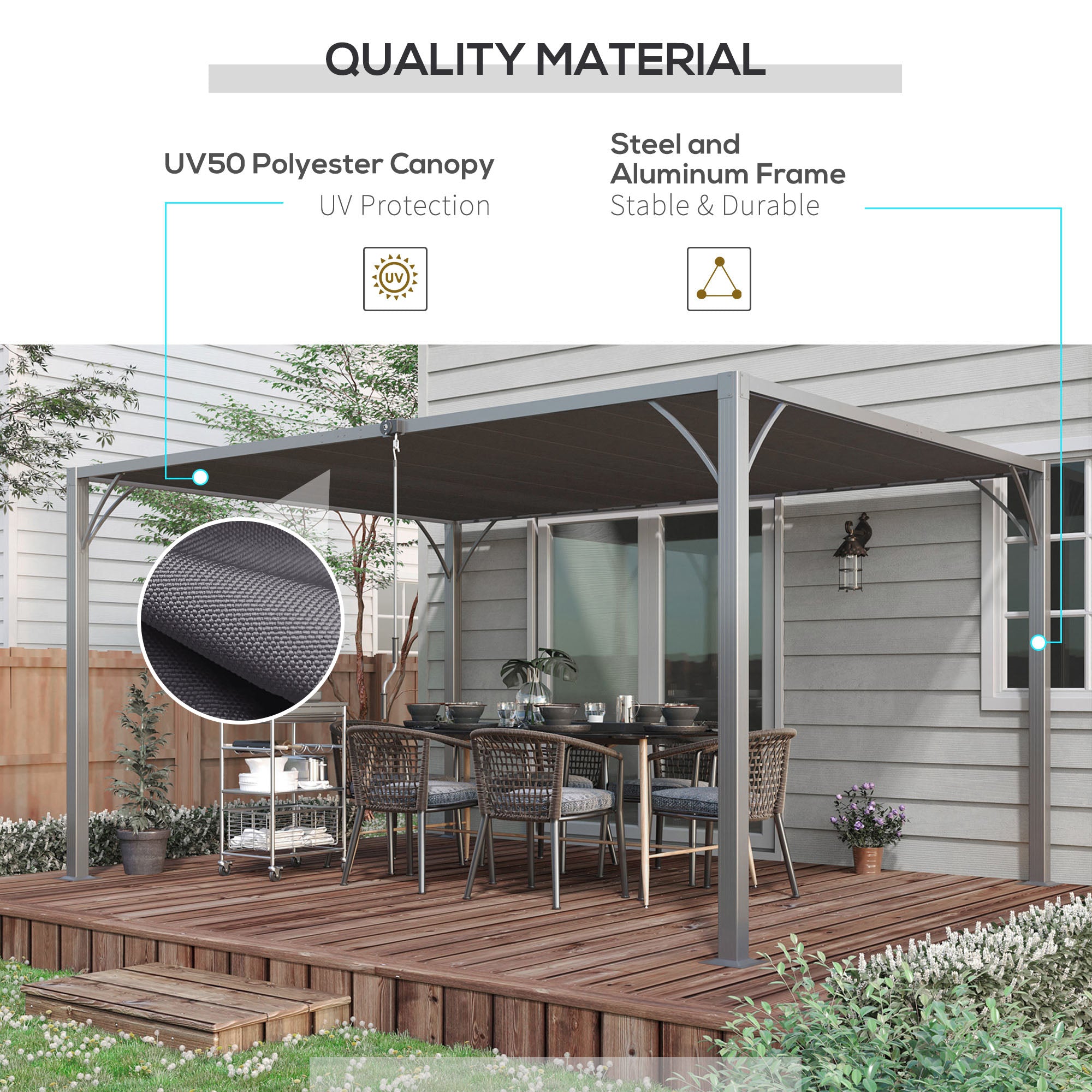 12.8' x 9.7' Outdoor Pergola with Retractable Roof, Aluminium Louvered Pergola Canopy Gazebo for Lawn Garden Patio, Grey