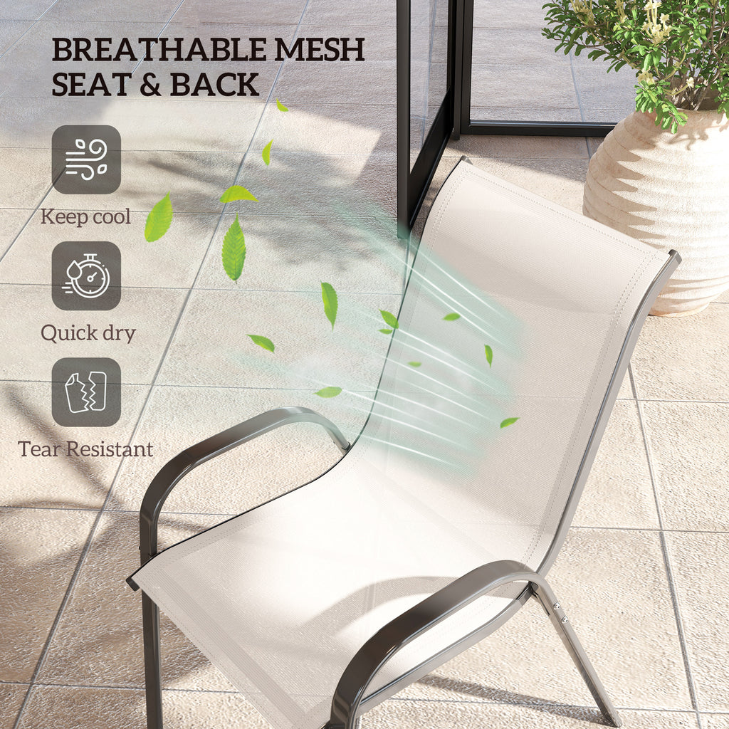 Set of 2 Outdoor Dining Chairs, Stackable Lawn Chairs with High Back, Breathable Mesh Seat for Garden Porch, Light Grey