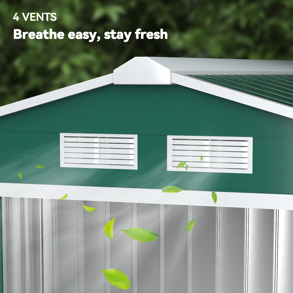 7' x 4' x 6' Garden Storage Shed Outdoor Patio Metal Tool Storage House w/ Foundation Kit and Double Doors Green