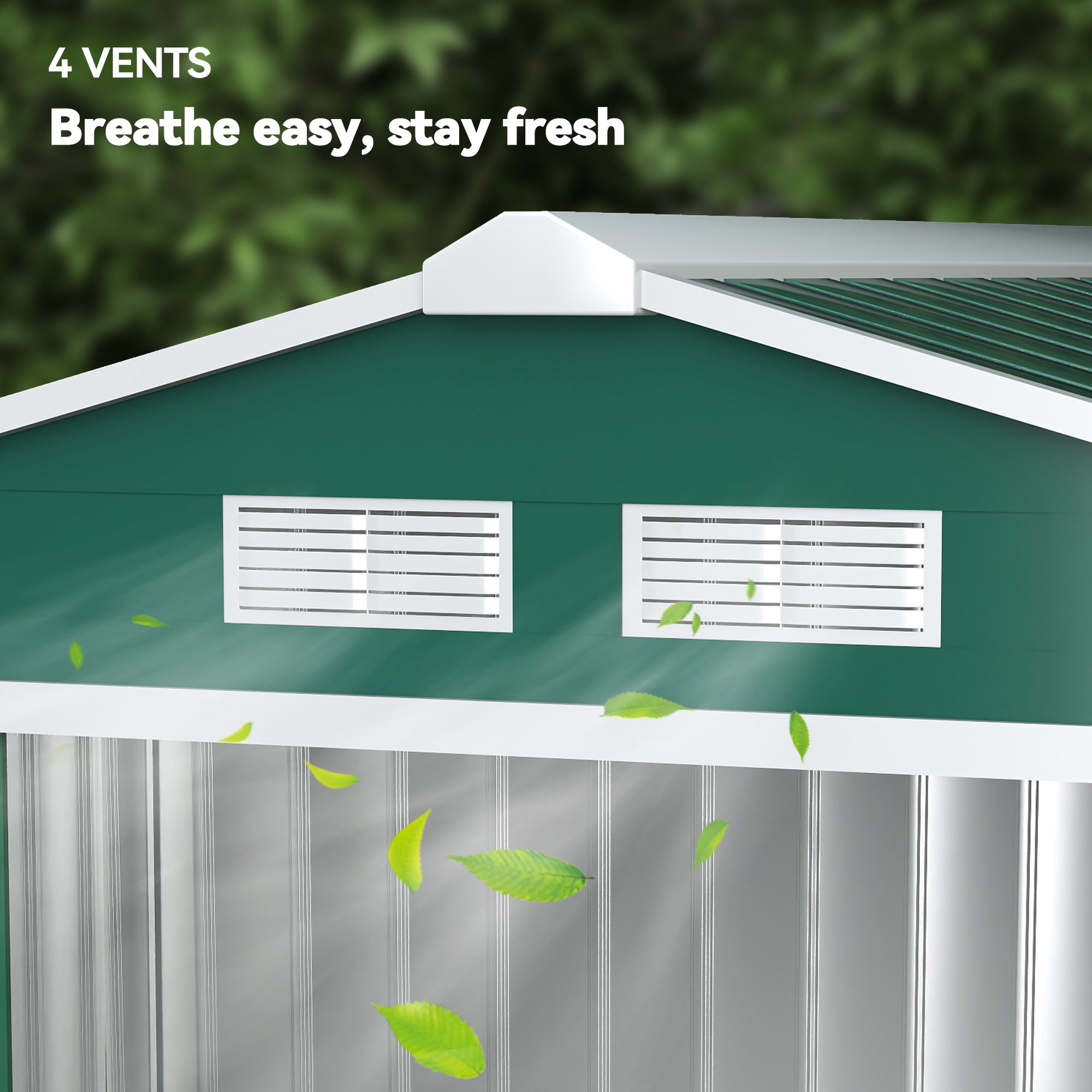 7' x 4' x 6' Garden Storage Shed Outdoor Patio Metal Tool Storage House w/ Foundation Kit and Double Doors Green