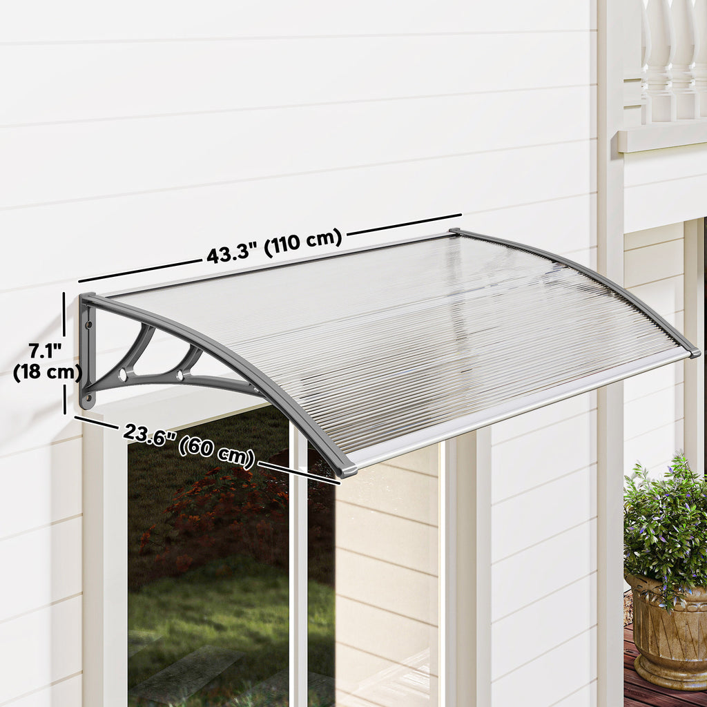 Window Awning Door Canopy, Polycarbonate Front Door Outdoor Patio Cover, Sun Shelter, Hollow Sheet, 43.3" x 23.6", Clear