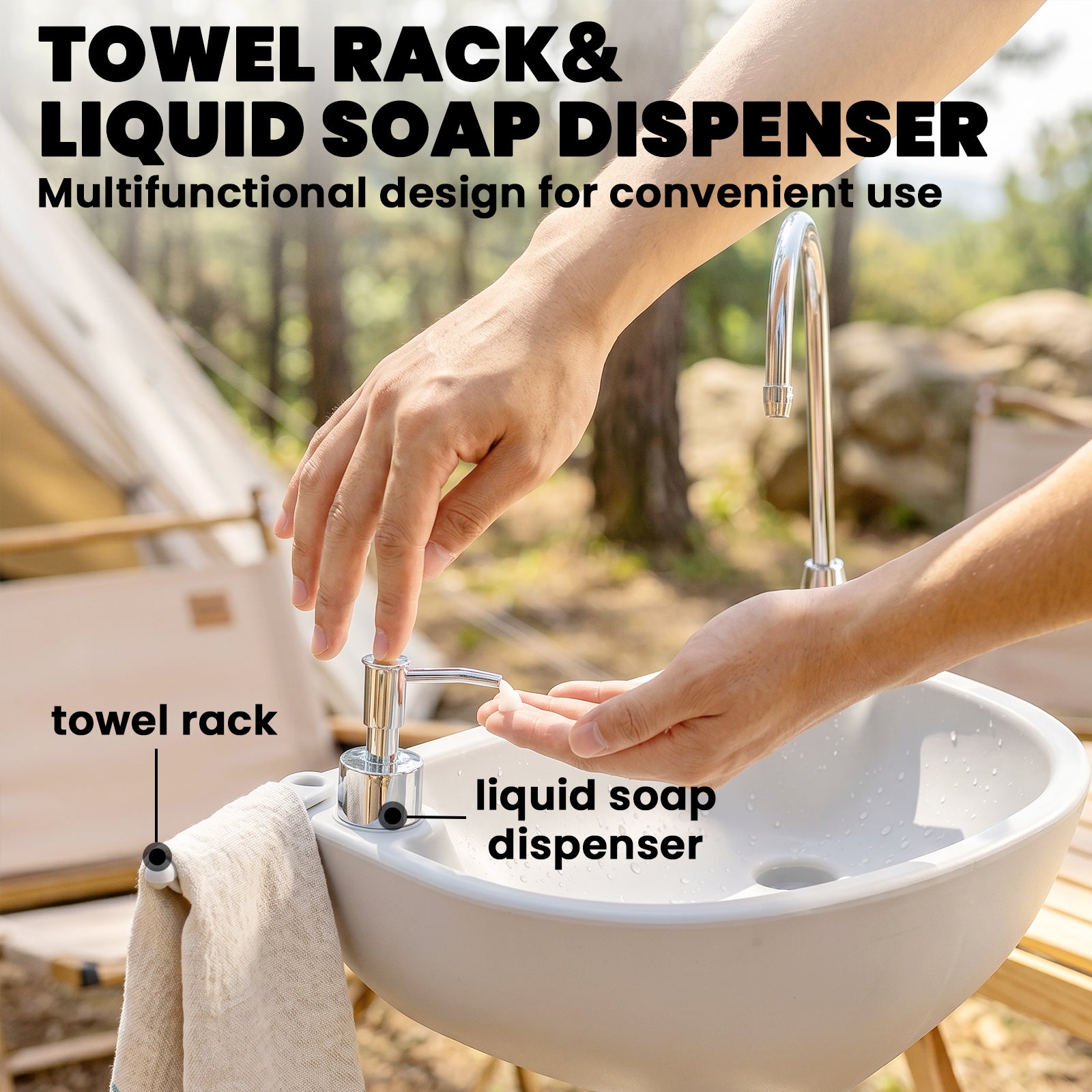 Portable Camping Sink Hand Wash Station with 17L Water Tank, Soap Dispenser and Towel Holder, for Outdoor Events