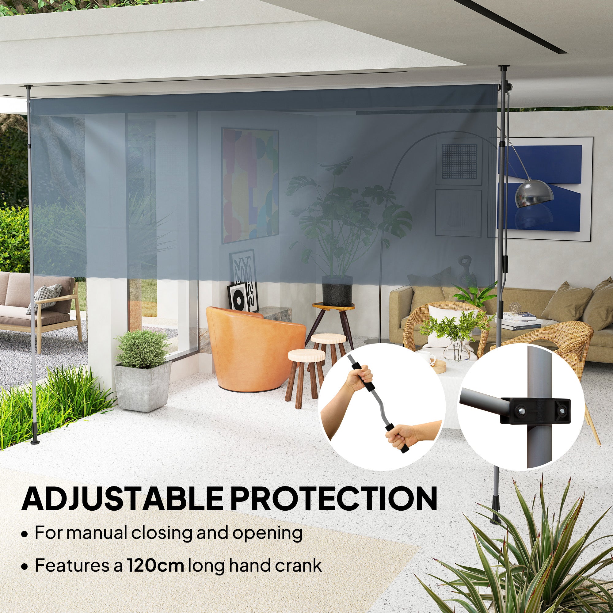 11.5' x 10' Manual Retractable Patio Awning, Outdoor Privacy Screen with UPF30+ & Water-Resistant Fabric, Dark Grey